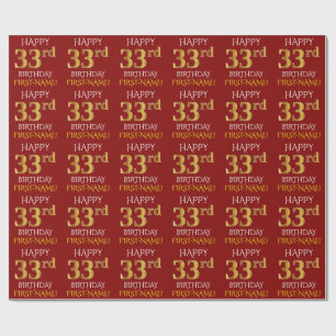 Rot, Imitate Gold "HAPPY 33. BIRTHDAY" Geschenkpapier