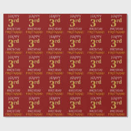 Rot, Imitate Gold "HAPPY 3. BIRTHDAY" Geschenkpapier