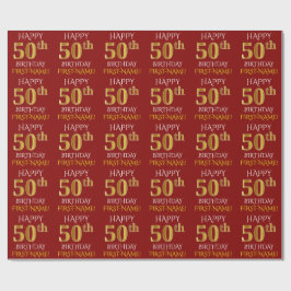 Rot, Imitate Gold "HAPPY 50. BIRTHDAY" Geschenkpapier