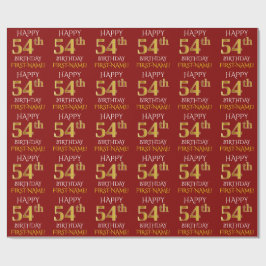 Rot, Imitate Gold "HAPPY 54. BIRTHDAY" Geschenkpapier