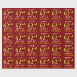 Rot, Imitate Gold "HAPPY 62. BIRTHDAY" Geschenkpapier