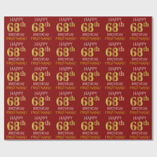 Rot, Imitate Gold "HAPPY 68. BIRTHDAY" Geschenkpapier
