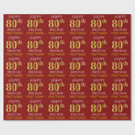 Rot, Imitate Gold "HAPPY 80. BIRTHDAY" Geschenkpapier