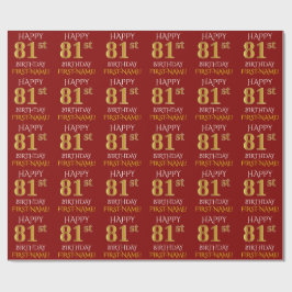 Rot, Imitate Gold "HAPPY 81. BIRTHDAY" Geschenkpapier