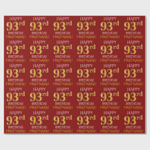 Rot, Imitate Gold "HAPPY 93. BIRTHDAY" Geschenkpapier