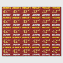 Rot, Imitate/Nachahmungen Gold, "42. GEBURTSTAG" Geschenkpapier