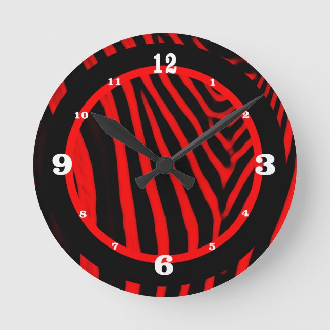 Rot in schwarzen Zebrastreifen nummeriert Runde Wanduhr (Vorderseite)