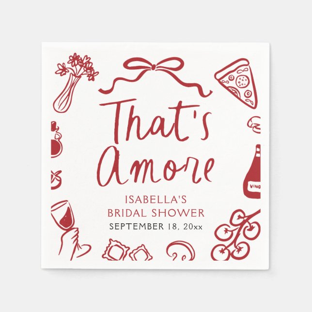 Rot Italienisch Das ist Amore Pizza Pasta Brautpar Serviette (Vorderseite)