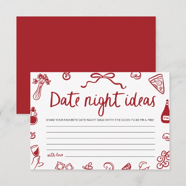 Rot Italienisch Date Night Ideas Brautparty Game Einladung (Vorne/Hinten)