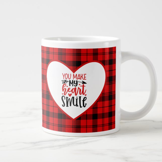 Rot Kariert, dass du mir das Herz lächelst Jumbo-Tasse (Rechts)