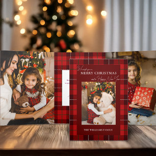 Rot Kariert Frohe Weihnachten 1 Foto Dreifach Gefaltete Karte