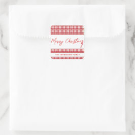 Rot Kariert Frohe Weihnachten | Candy Cane Quadratischer Aufkleber