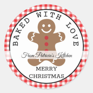 Rot Kariert gebacken mit Liebe Weihnachtskost Runder Aufkleber