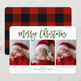 Rot Kariert Grün Frohe Weihnachten Feiertags Foto Einladung