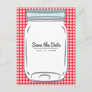 Rot kariert im Landhausstil Save the Date Ankündigungspostkarte