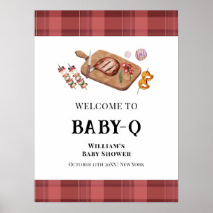 Rot kariert Land Baby Q Baby Shower Willkommen Poster