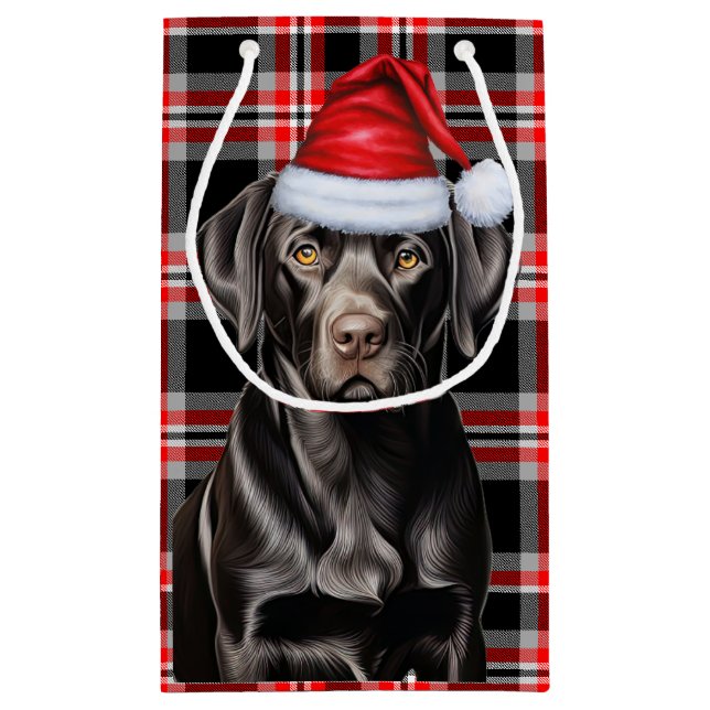Rot Kariert mit einem Niedlichen Black Lab Weihnac Kleine Geschenktüte (Rückseite)
