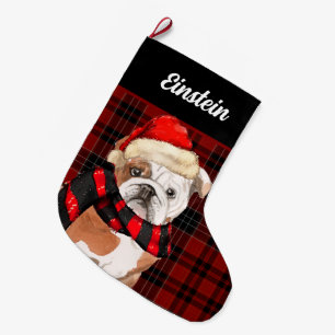 Rot Kariert und ein englischer Bulldog mit Hundena Großer Weihnachtsstrumpf