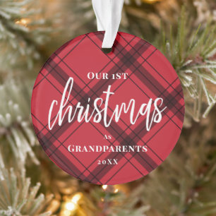 Rot Karierte erste Weihnachten als Großeltern Fot Ornament