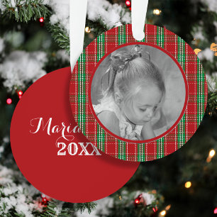 Rot karierte Kinder Foto personalisiertes Weihnach Ornament Aus Metall