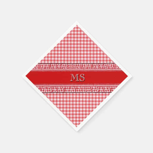 Rot karierte Neapel mit Monogramm Serviette (Ecke)