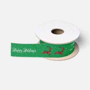 Rot karierte Rentiere Grüner Satin Weihnachtsverpa Satinband