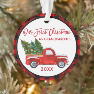 Rot karierter erster Weihnachten als Großeltern Tr Ornament