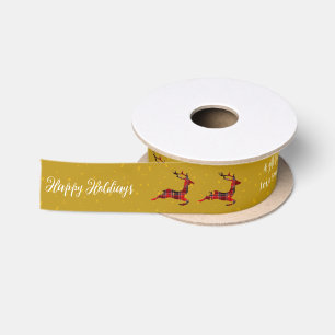 Rot karierter Rentier Gold Satin Weihnachtsverpack Satinband