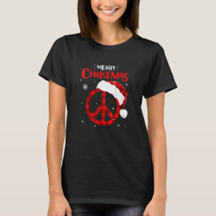 Rot Kariertes Friedenszeichen Weihnachtsbeleuchtun T-Shirt