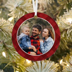 Rot kariertes Weihnachtsfoto Ornament Aus Metall