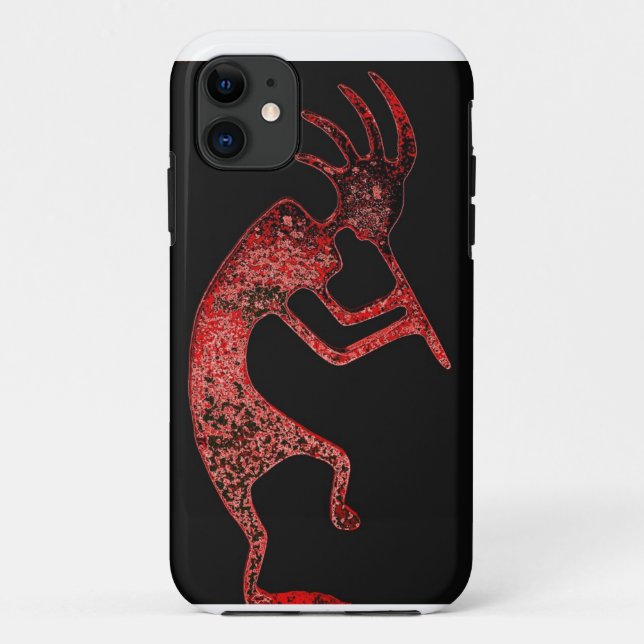 Rot-Kokopelli auf schwarzem Hintergrund Case-Mate iPhone Hülle (Rückseite)