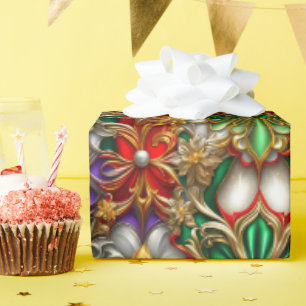 ~ Rot, Lila, Grün und Gold ~ Geschenkpapier