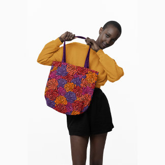 Rot, lila, orange, farbenfroh, floral, Rosen Tasche