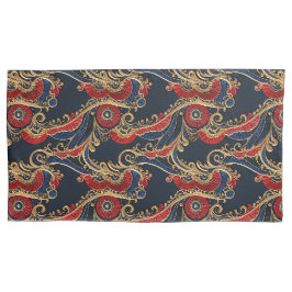 Rot, Marine, Gold, Blumenrolle Kissenbezug