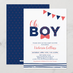 Rot & Marineblau   Moderne Typografie Jungen-Baby- Einladung