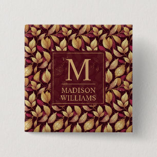 Rot Marone Gold Glitter Herbstblätter Muster Button