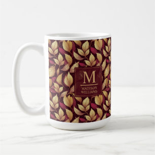 Rot Marone Gold Glitter Herbstblätter Muster Kaffeetasse