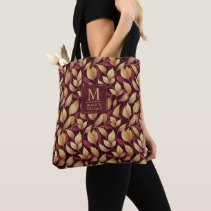 Rot Marone Gold Glitter Herbstlaub Muster Tasche