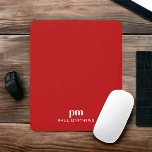 Rot Minimalistisch mit Monogramm und Name Mousepad