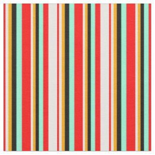 Rot, Minzcreme, Orange, Schwarz und Aquamarine Stoff