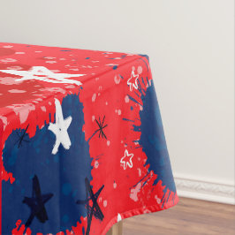 Rot mit blauen Spritzern und Schwarz-Weiß-Stars Tischdecke