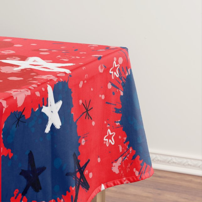 Rot mit blauen Spritzern und Schwarz-Weiß-Stars Tischdecke (Beispiel)