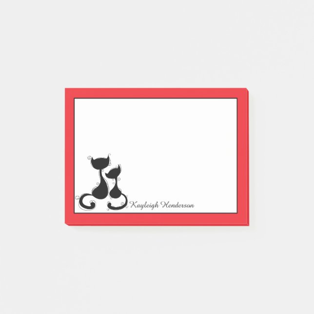 Rot mit der schwarze Katzen-Silhouette Post-it Klebezettel (Vorderseite)