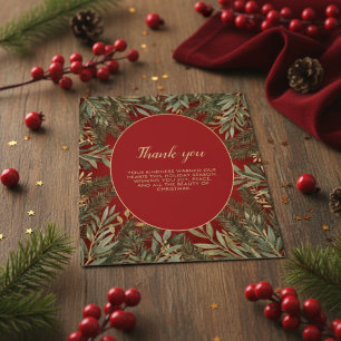 Rot mit goldener Grünpflanzen-Weihnachts-Dankeskar Dankeskarte
