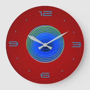 Rot mit grünblauem Wirblem Glow Center>Wall Clock Große Wanduhr