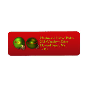 Rot mit grünen Ornamenten Weihnachtsadressen Label