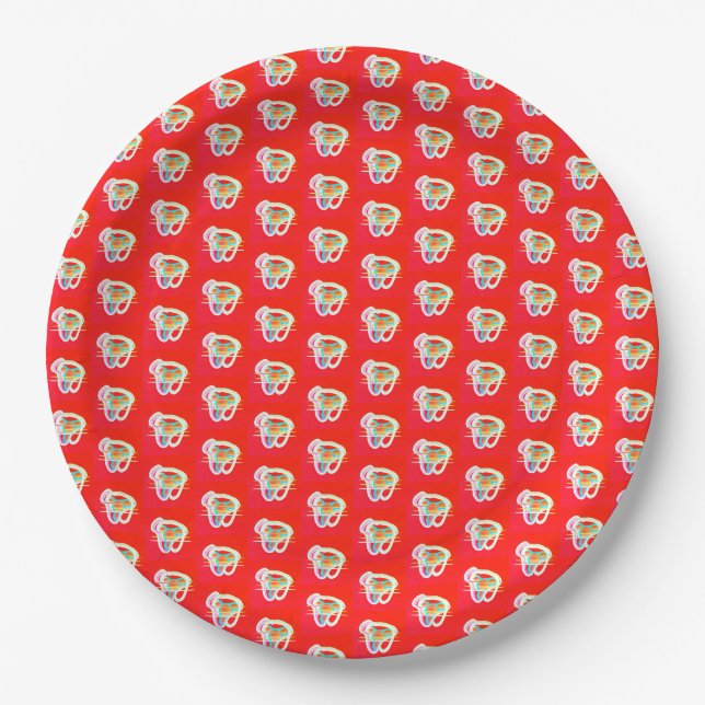 Rot mit kleinen Kunstdesigns Pappteller (Vorderseite)