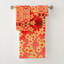 Rot mit Pfirsichblüte Badhandtuch Set