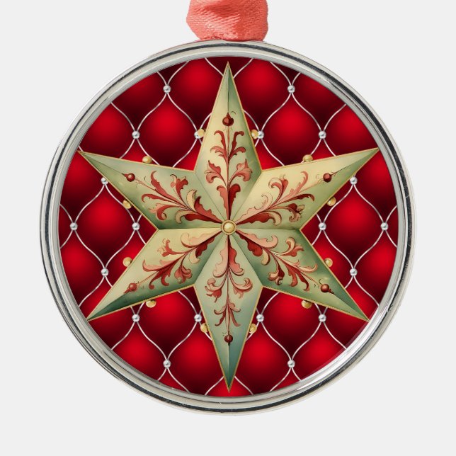 ROT MIT ROTEN UND GRÜNEN STERNEN ORNAMENT AUS METALL (Vorne)