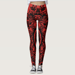 Rot mit schwarzem Damaskepmuster Athletik Leggings